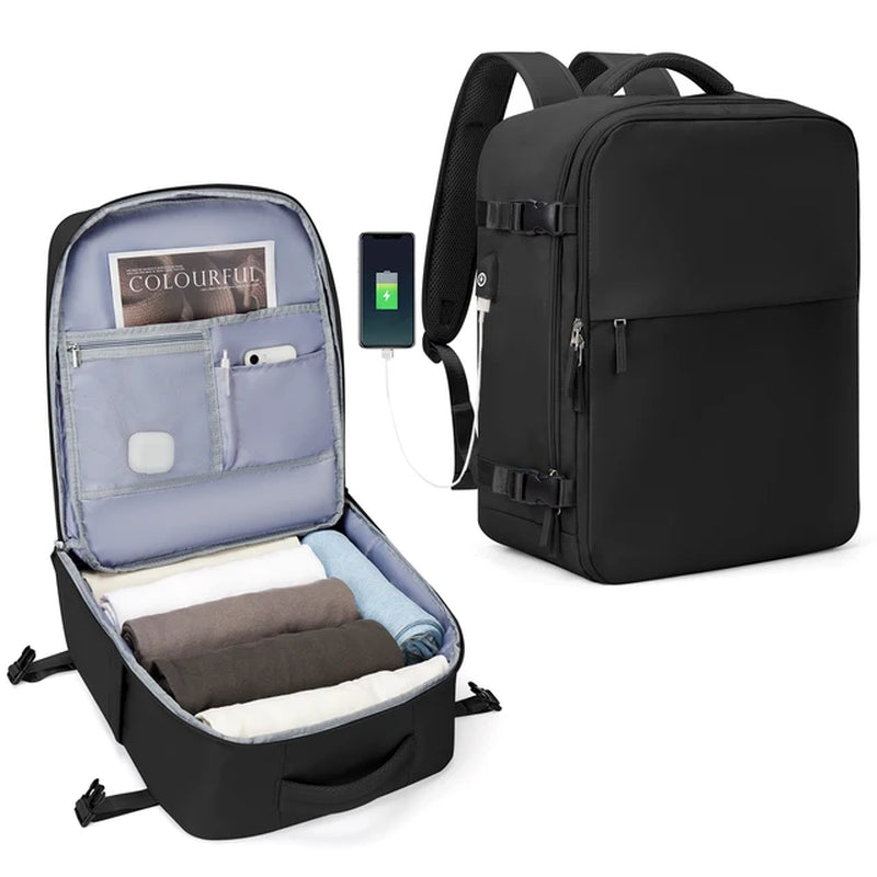 Large Carry-On Backpack: USB Charging, Water Resistant 