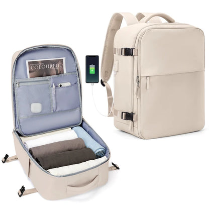 Large Carry-On Backpack: USB Charging, Water Resistant 